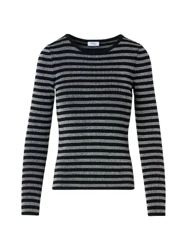 Akris punto Women's Metallic Striped Merino Wool Rib-Knit Sweater - Black Brushed Steel - Size 8 | Thumbnail 1