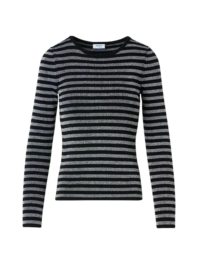 Akris punto Women's Metallic Striped Merino Wool Rib-Knit Sweater - Black Brushed Steel