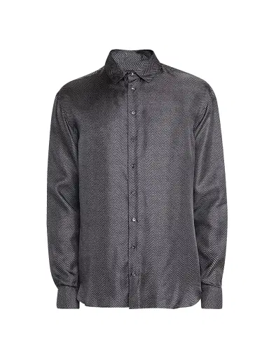 Giorgio Armani Men's Chevron Silk Dress Shirt - Brushed Nickel | Thumbnail 1 Giorgio Armani Men's Chevron Silk Dress Shirt - Brushed Nickel | Thumbnail 1