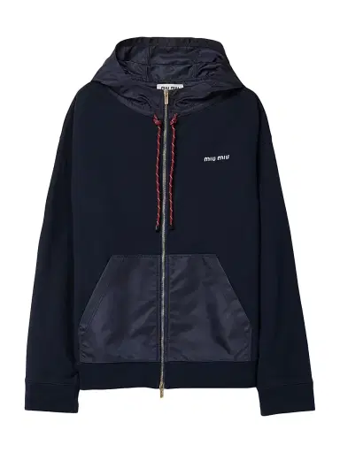 Miu Miu Women's Cotton Fleece Zipper Hoodie - Blue - Size Large | Thumbnail 1 Miu Miu Women's Cotton Fleece Zipper Hoodie - Blue - Size Large | Thumbnail 1