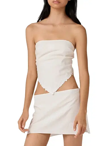 Miu Miu Women's Embroidered Slubbed Canvas Bandana Top - Beige - Size 2 | Thumbnail 2
