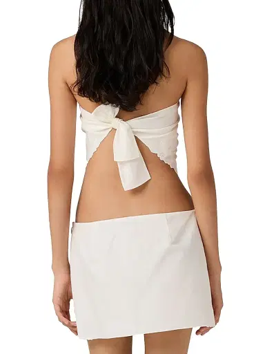 Miu Miu Women's Embroidered Slubbed Canvas Bandana Top - Beige - Size 2 | Thumbnail 4