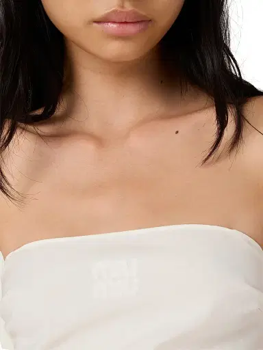 Miu Miu Women's Embroidered Slubbed Canvas Bandana Top - Beige - Size 2 | Thumbnail 6