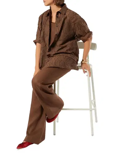 Marina Rinaldi Women's Linen Canvas Trousers - Cocoa - Size 16 | Thumbnail 4