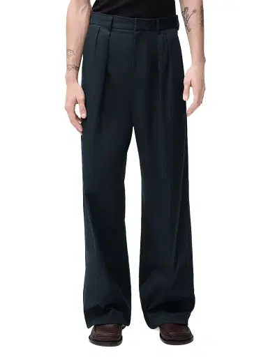 Loewe Men's Pleated Cotton Wide-Leg Trousers - Navy Blue - Size 40 | Thumbnail 2