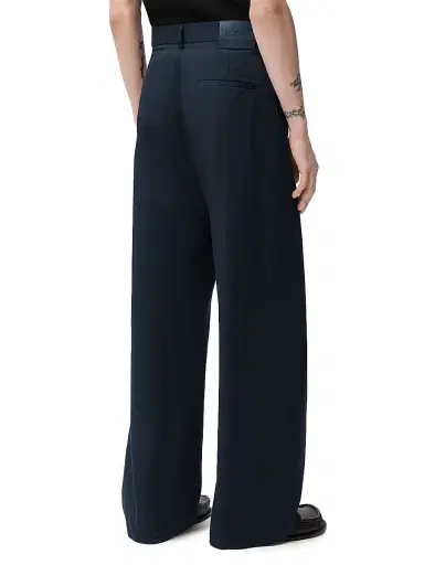 Loewe Men's Pleated Cotton Wide-Leg Trousers - Navy Blue - Size 40 | Thumbnail 3