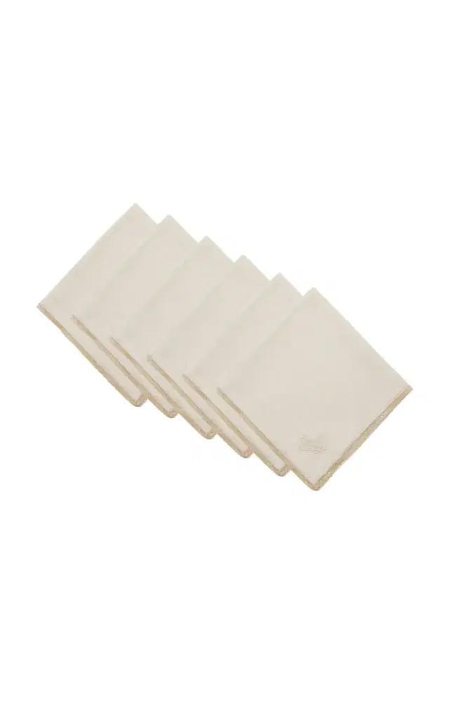 Moda Domus Set-of-Four Swan-Embroidered Linen Dinner Napkins - White