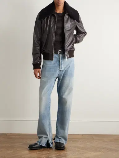 Our Legacy Pharos Wool-Blend Trimmed Leather Bomber Jacket - Men | Thumbnail 2