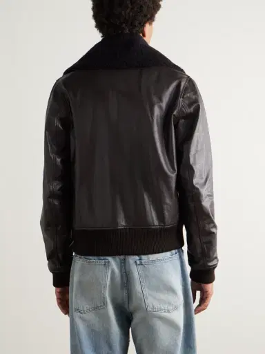Our Legacy Pharos Wool-Blend Trimmed Leather Bomber Jacket - Men | Thumbnail 3