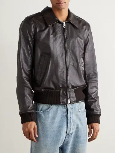 Our Legacy Pharos Wool-Blend Trimmed Leather Bomber Jacket - Men | Thumbnail 5
