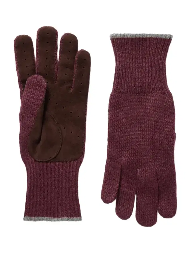 Brunello Cucinelli Suede-Trimmed Ribbed Cashmere Gloves - Men