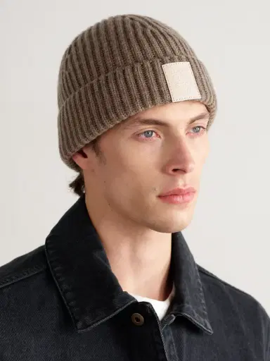 Loewe Logo-Appliquéd Ribbed Cashmere Beanie - Men | Thumbnail 2 Loewe Logo-Appliquéd Ribbed Cashmere Beanie - Men | Thumbnail 2