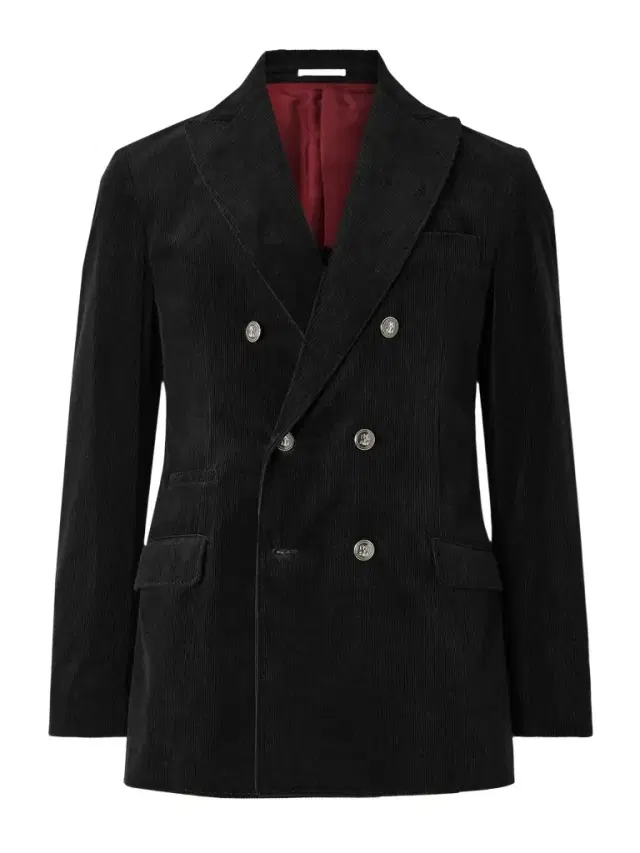 Double-Breasted Cotton-Blend Corduroy Suit Jacket - Men