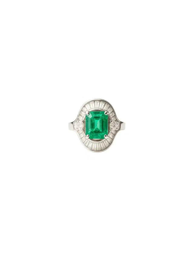 Wish Fine Jewelry 3.40ct Diamond Emerald Platinum Halo Ring