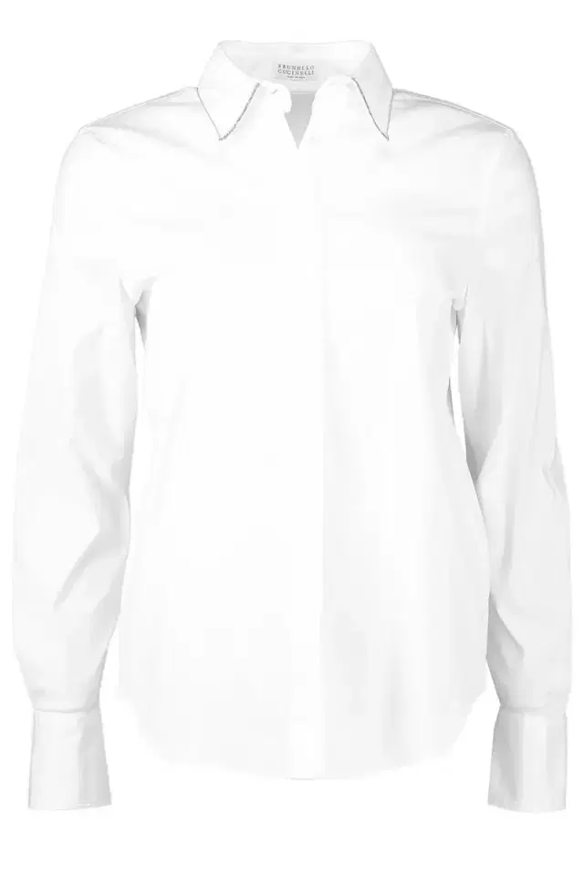 Brunello Cucinelli Longsleeve Cotton Poplin Shirt - White