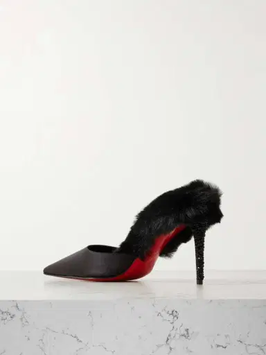 Christian Louboutin Plush-trimmed Satin Mules | Thumbnail 3 Christian Louboutin Plush-trimmed Satin Mules | Thumbnail 3