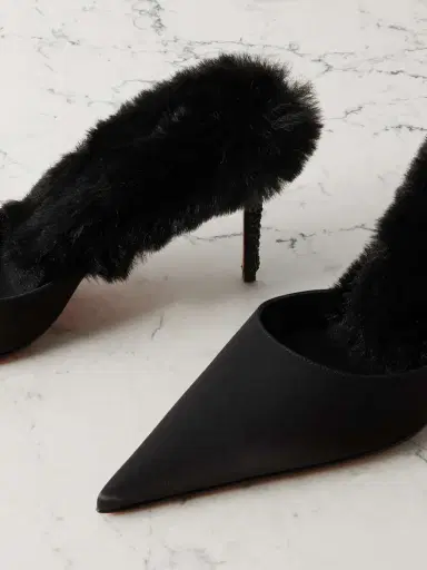 Christian Louboutin Plush-trimmed Satin Mules | Thumbnail 4 Christian Louboutin Plush-trimmed Satin Mules | Thumbnail 4