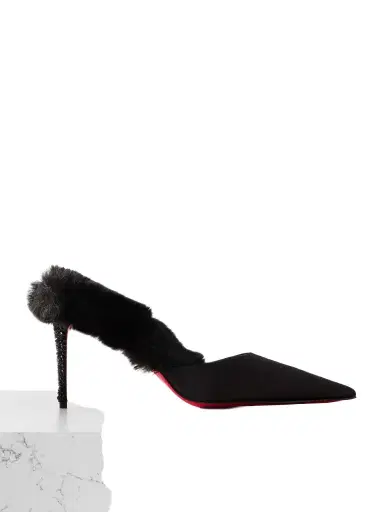 Christian Louboutin Plush-trimmed Satin Mules | Thumbnail 1 Christian Louboutin Plush-trimmed Satin Mules | Thumbnail 1