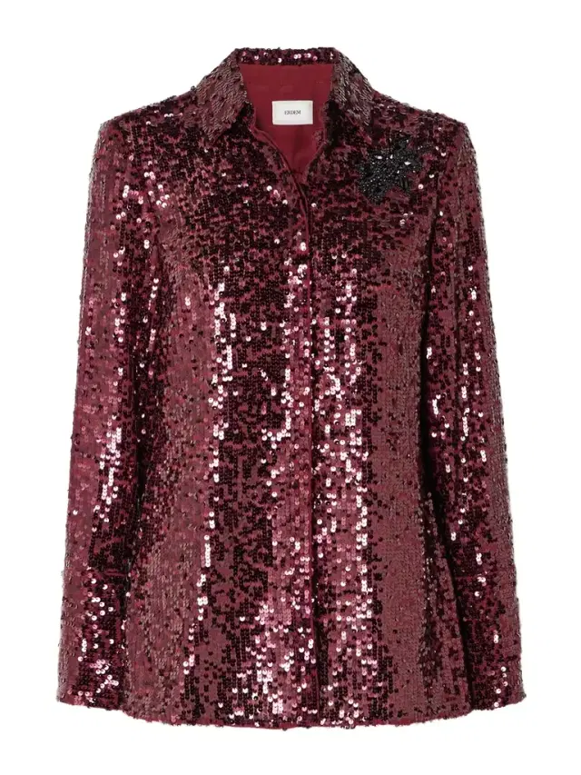 Crystal-embellished Sequined Crepe De Chine Shirt