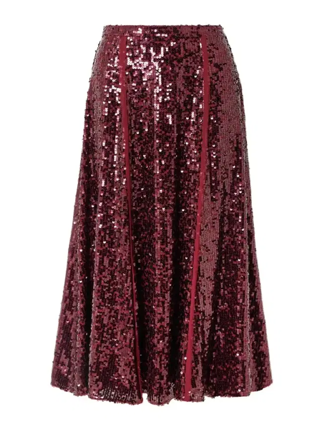 Frayed Sequined Crepe De Chine Midi Skirt