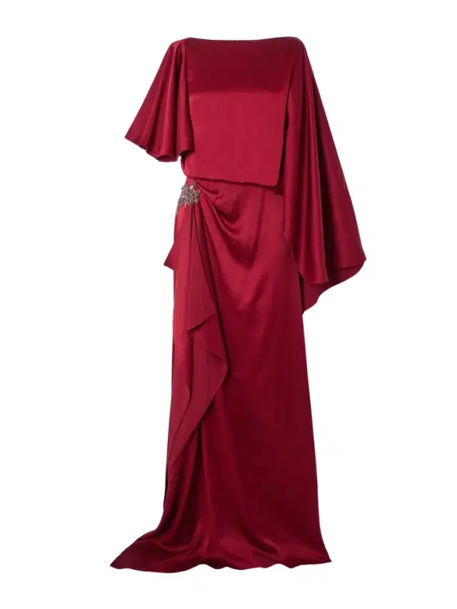 Asymmetric Crystal-embellished Draped Satin Gown