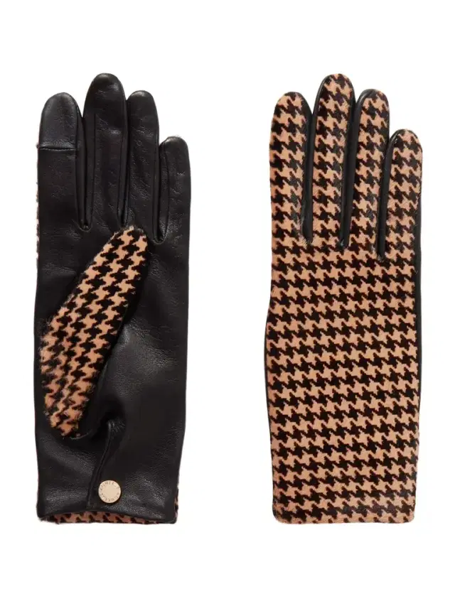Susan Houndstooth Calf Hair And Leather Gloves