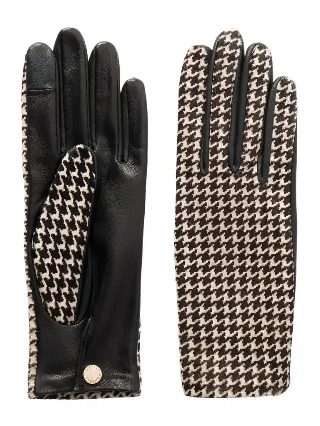 Susan Houndstooth Calf Hair And Leather Gloves