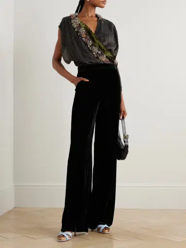 Saloni Satin-trimmed Velvet Wide-leg Pants | Thumbnail 2 Saloni Satin-trimmed Velvet Wide-leg Pants | Thumbnail 2