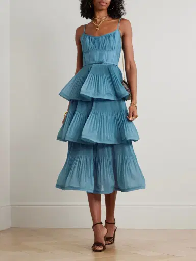 Zimmermann Tiered Pleated Voile Midi Dress | Thumbnail 2