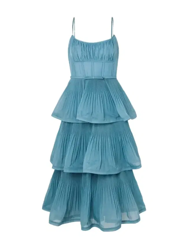 Tiered Pleated Voile Midi Dress
