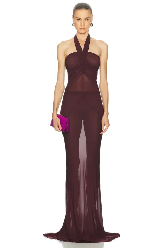 Atlein Halter Neck Ruched Gown