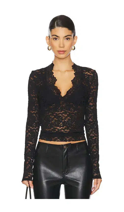 Free People x Intimately FP All Day Lace Long Sleeve Top In Black
