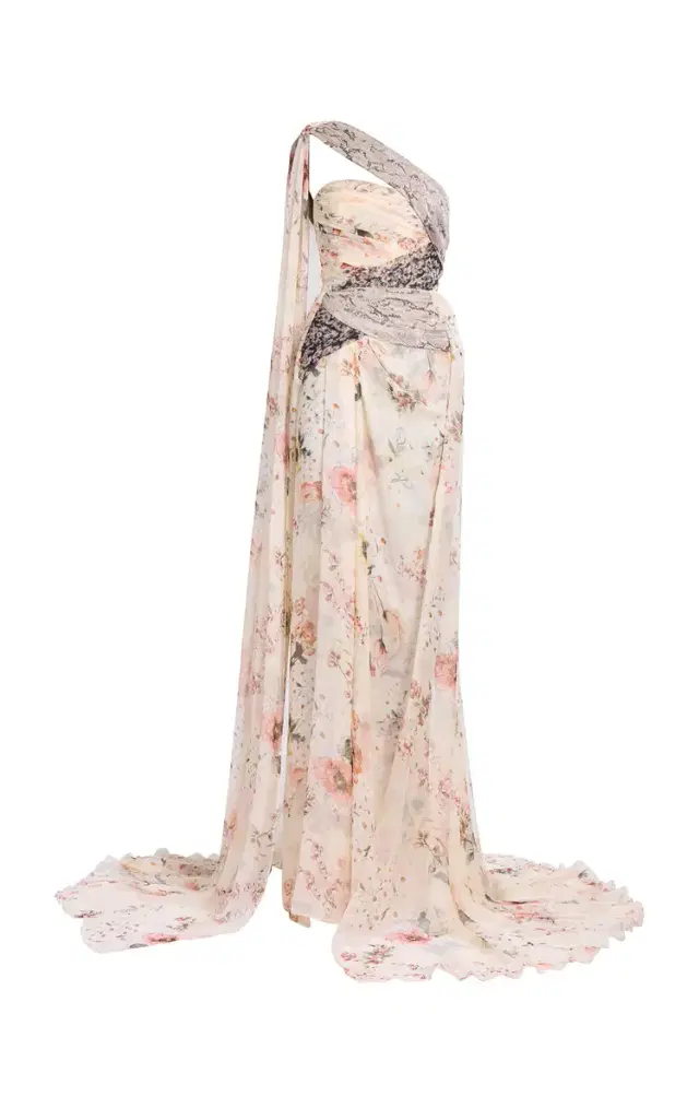 Elie Saab Printed Chiffon Maxi Dress