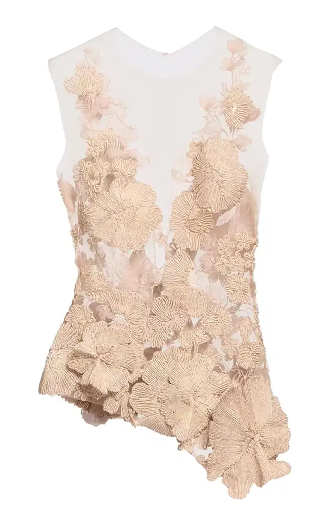 Elie Saab Rafia Embroidery On Tulle Top