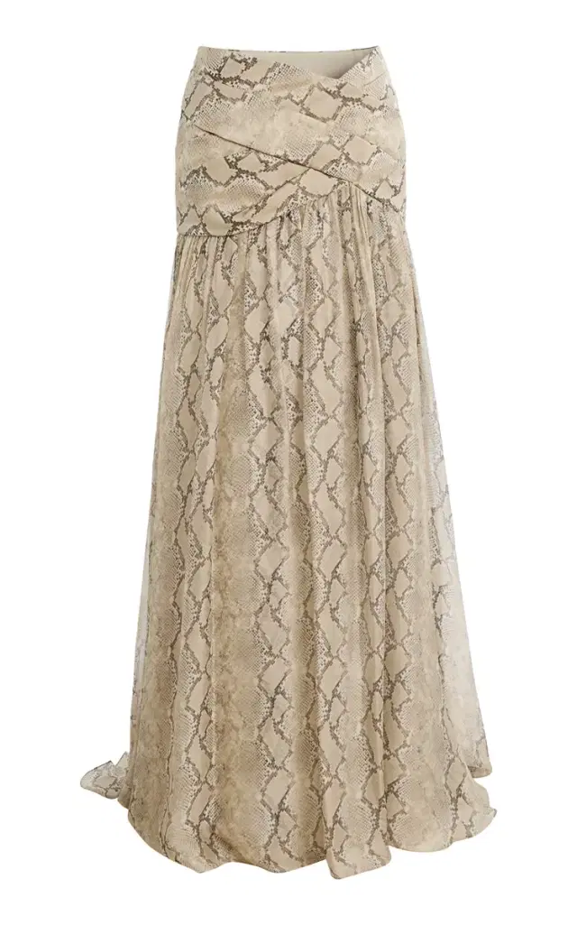 Elie Saab Python-Printed Chiffon Maxi Skirt