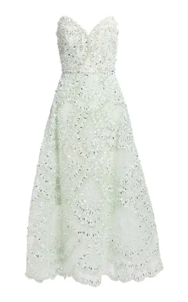Bead Embroidered Long Dress - Light Blue