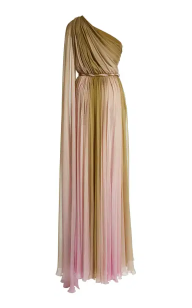 Zuhair Murad Silk Chiffon Ombre One-Shoulder Draped Maxi Dress | Thumbnail 3
