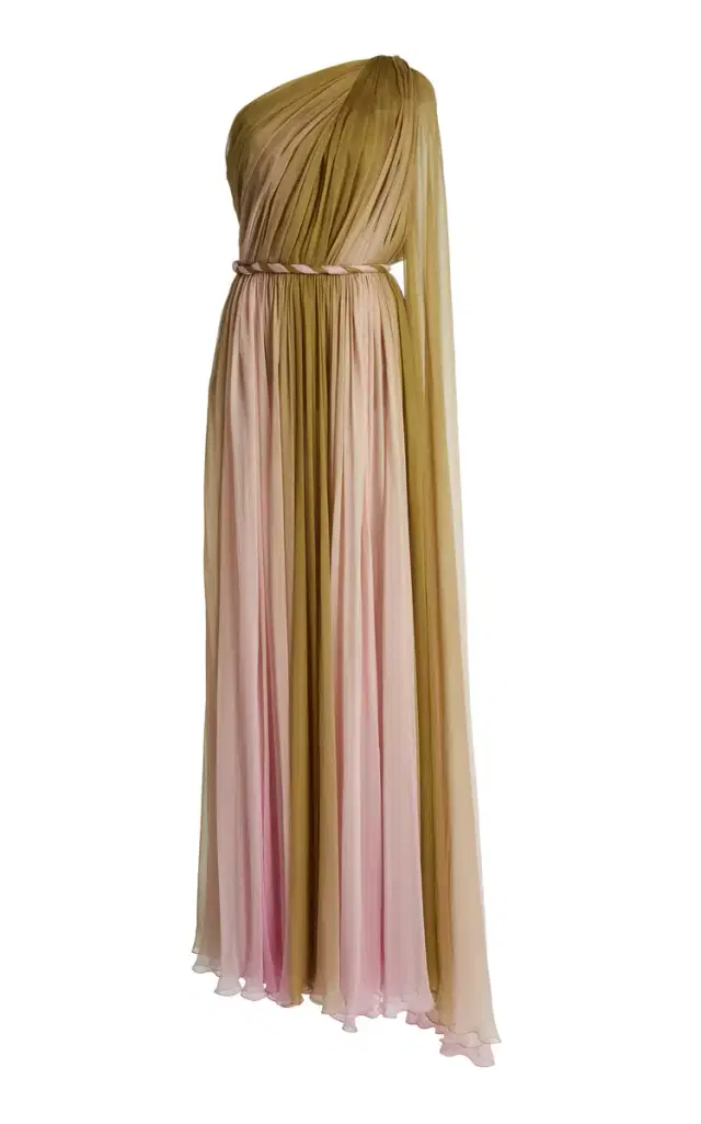 Zuhair Murad Silk Chiffon Ombre One-Shoulder Draped Maxi Dress