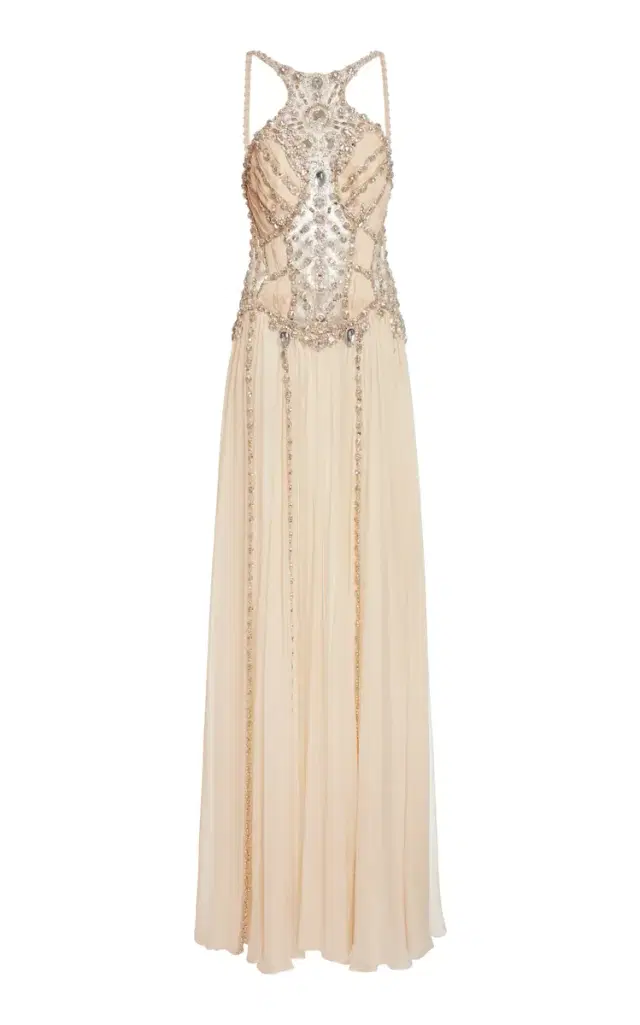 Zuhair Murad Silk Chiffon Beaded Halter Maxi Dress