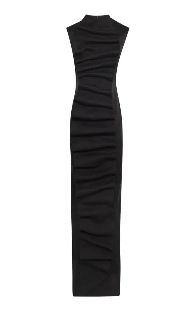 A.W.A.K.E. MODE Ruched Flax-Blend Bib-Front Maxi Dress