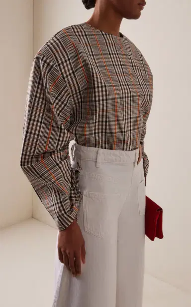 A.W.A.K.E. MODE Puff-Sleeve Cotton-Blend Plaid Top | Thumbnail 2 A.W.A.K.E. MODE Puff-Sleeve Cotton-Blend Plaid Top | Thumbnail 2