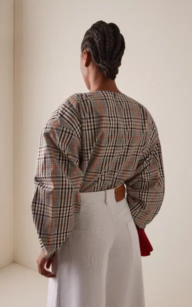 A.W.A.K.E. MODE Puff-Sleeve Cotton-Blend Plaid Top | Thumbnail 4 A.W.A.K.E. MODE Puff-Sleeve Cotton-Blend Plaid Top | Thumbnail 4