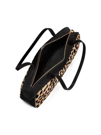 Khaite Women's Simona Leopard-Print Calf Hair Shoulder Bag - Camel Black | Thumbnail 3 Khaite Women's Simona Leopard-Print Calf Hair Shoulder Bag - Camel Black | Thumbnail 3