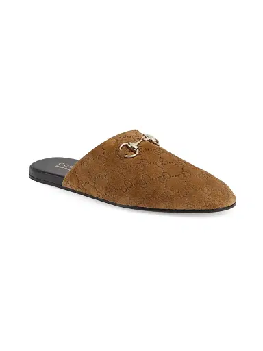 Gucci Men's Lucy Logo Suede Mule Loafers - Pepper Brown - Size 13 | Thumbnail 2 Gucci Men's Lucy Logo Suede Mule Loafers - Pepper Brown - Size 13 | Thumbnail 2