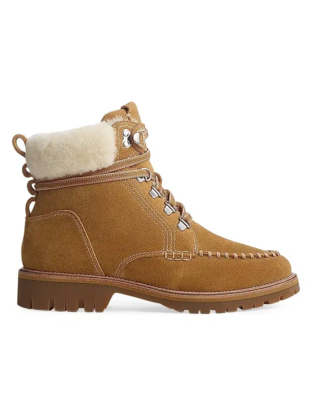 rag & bone Women's Cameron Lace-Up Shearling & Suede Boots - Camel Suede Shearling