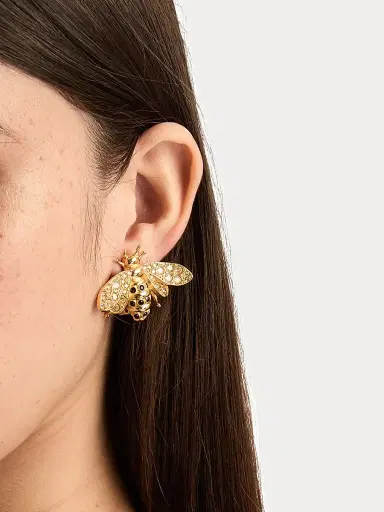 Oscar de la Renta Women's 24K-Gold-Plated & Glass Crystal Bee Clip-On Stud Earrings - Golden Shadow | Thumbnail 2