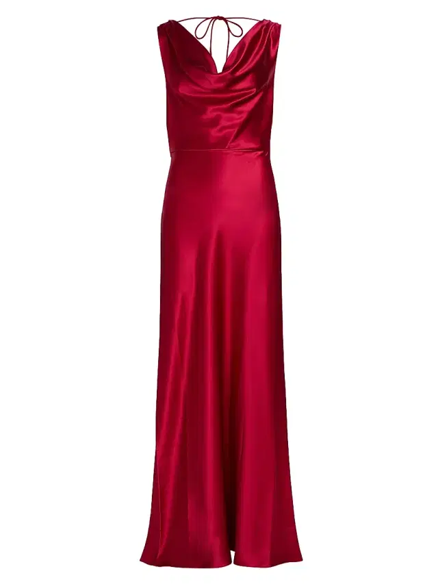Milly Women's Elsa Satin Cowlneck Gown - Lipstick Red