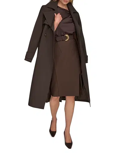 Donna Karan New York Women's Belted Notched-Collar Trench Coat - Chocolate - Size XS | Thumbnail 1 Donna Karan New York Women's Belted Notched-Collar Trench Coat - Chocolate - Size XS | Thumbnail 1