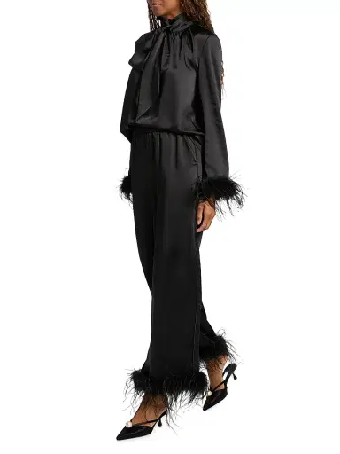 Toccin Women's Auggie Feather-Cuff Textured Satin Pants - Jet | Thumbnail 2 Toccin Women's Auggie Feather-Cuff Textured Satin Pants - Jet | Thumbnail 2