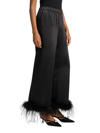 Toccin Women's Auggie Feather-Cuff Textured Satin Pants - Jet | Thumbnail 4 Toccin Women's Auggie Feather-Cuff Textured Satin Pants - Jet | Thumbnail 4